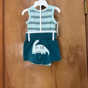 2 piece tank bodysuit and dinosaur short set